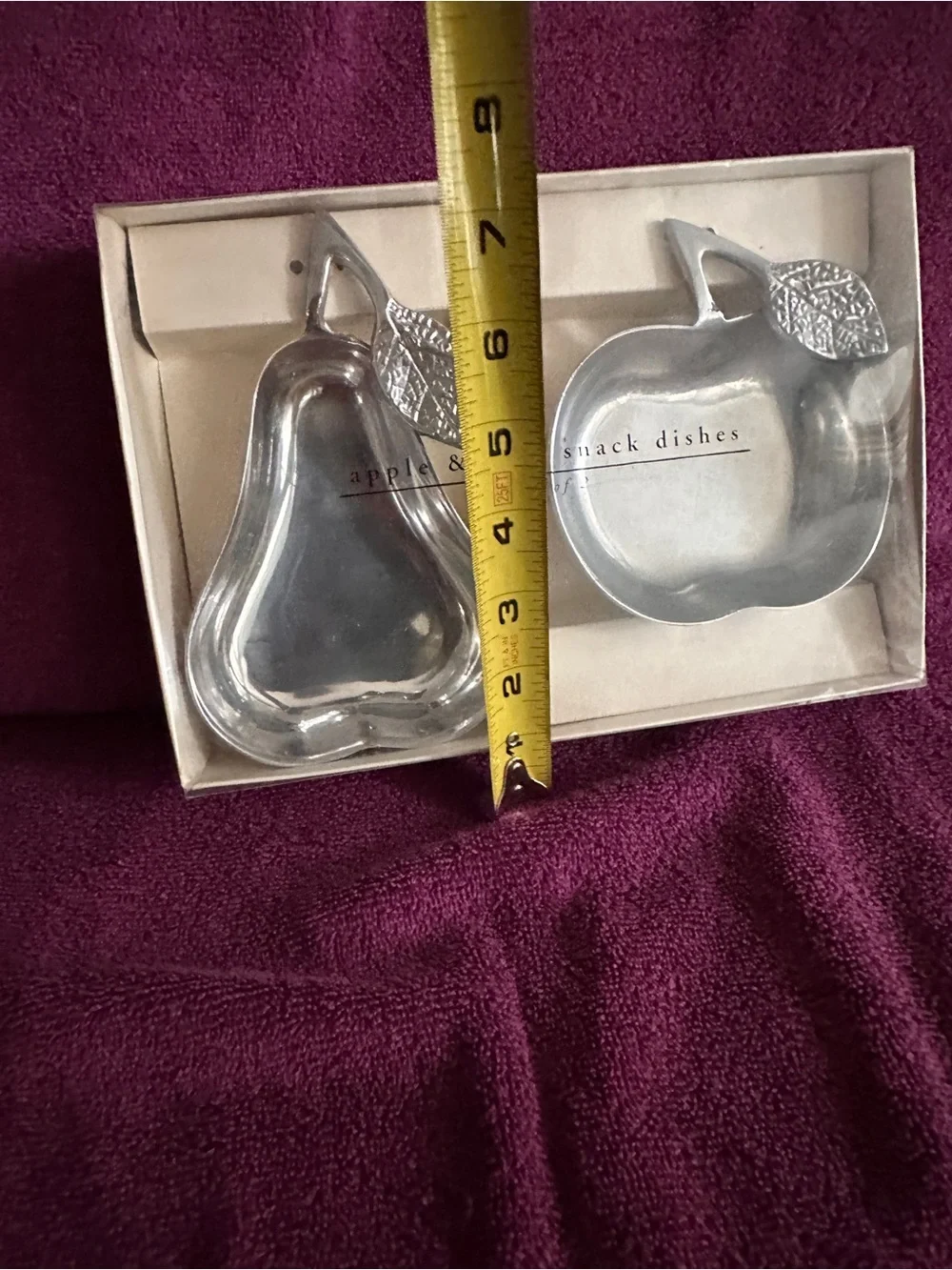 PIER 1 IMPORTS Set of 2 Apple and Pear Snack dishes silver Aluminum - NIB